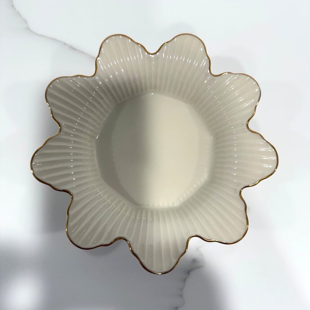 VTG Lenox Meridian Collection Flower Dish Candy Trinket Decor 24k Gold Rim 8"